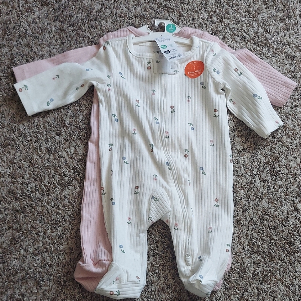 Floral White and Pink Kids One Piece pajama set, size 3 months